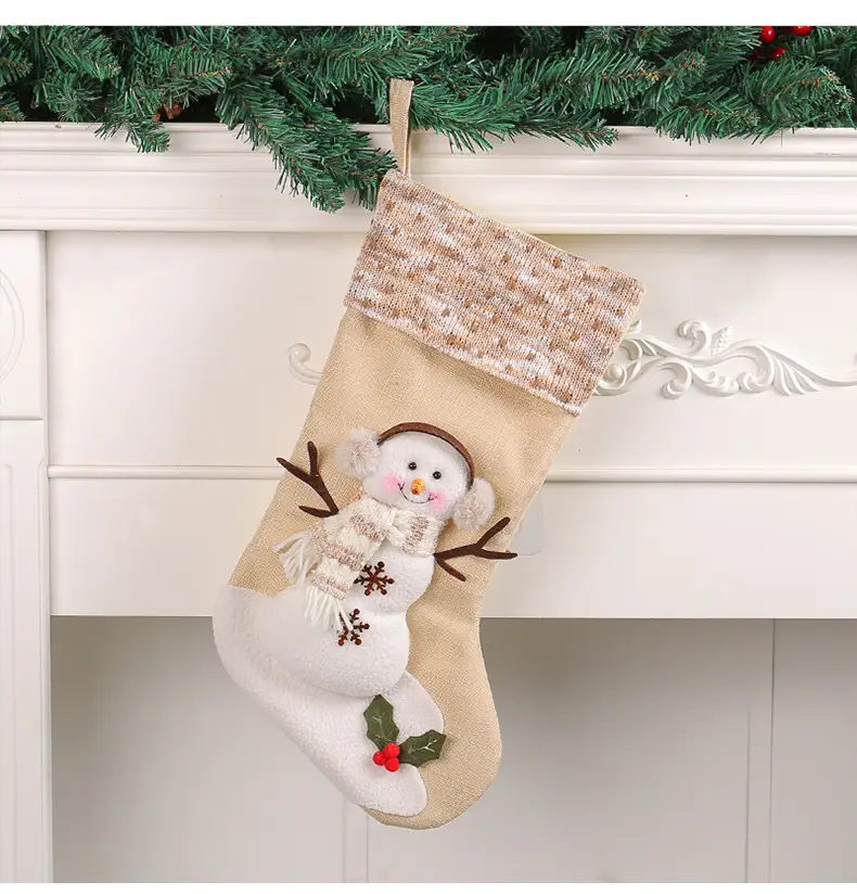 Xuan Li Large Christmas Socks Snowman Plaid Beige — feature 9