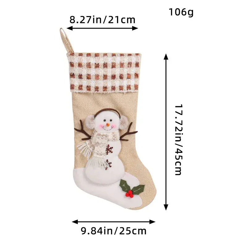 Xuan Li Large Christmas Socks Snowman Plaid Beige - Image 2