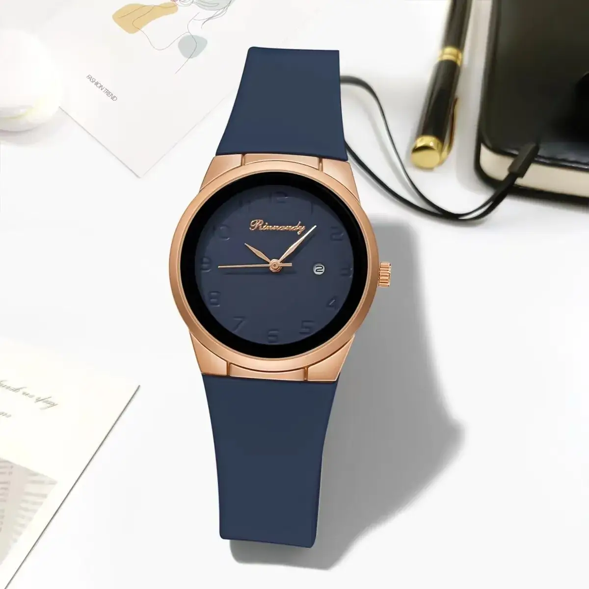 Ladies Silicone Belt Quartz Watch Rose Gold Dial