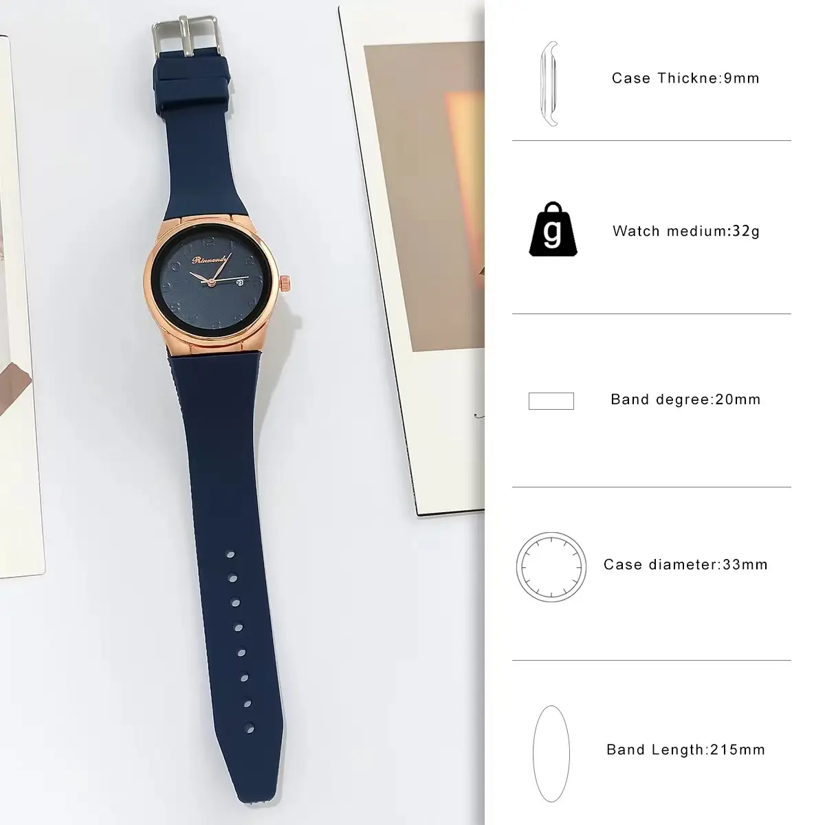 Ladies Silicone Belt Quartz Watch Rose Gold Dial — feature 1