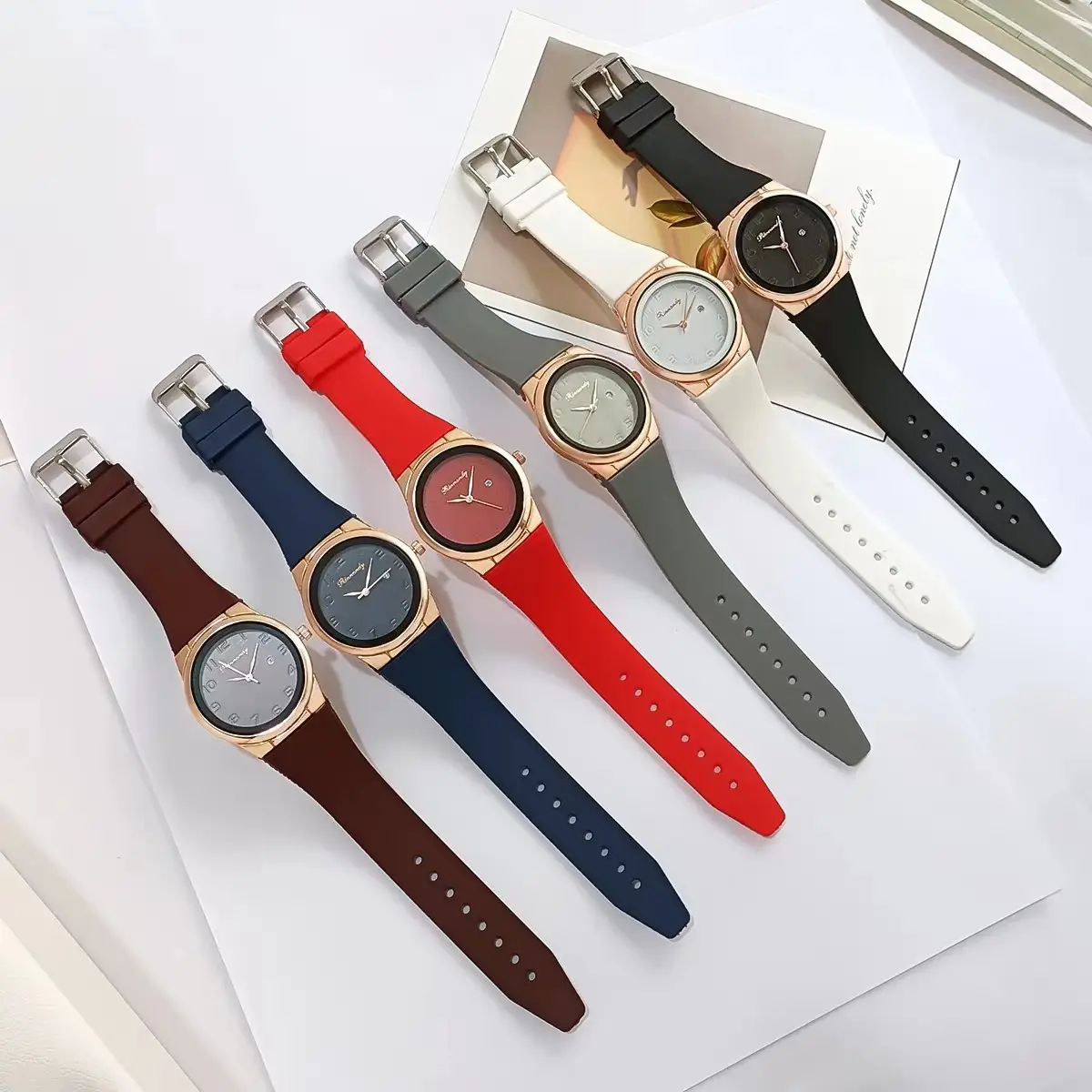 Ladies Silicone Belt Quartz Watch Rose Gold Dial — feature 2