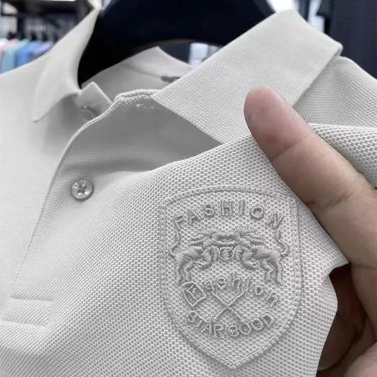 Men's Beige Polo Shirt with Embroidered Logo - Image 9