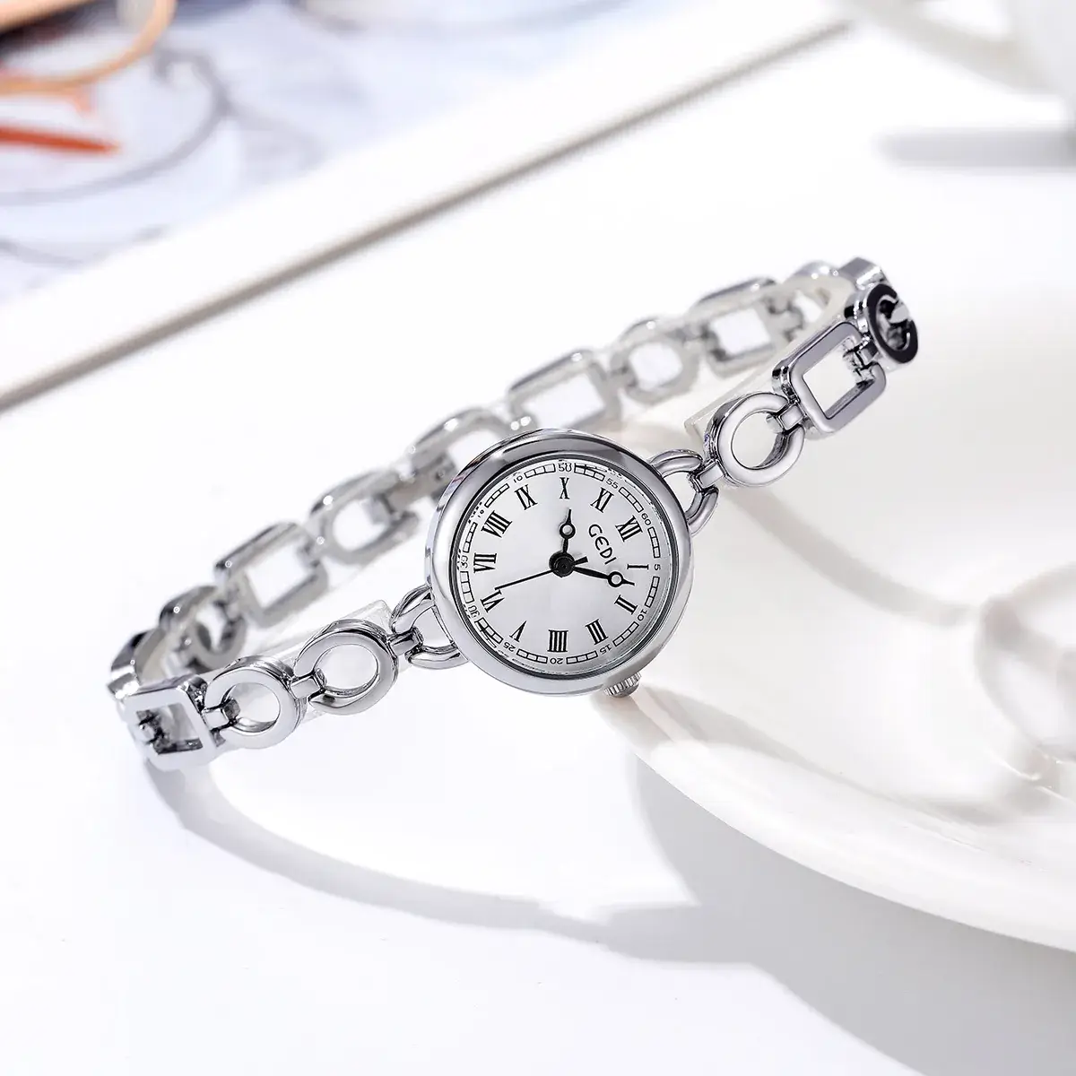Gold Rose Gold Women's Bracelet Watch with Roman Numbers