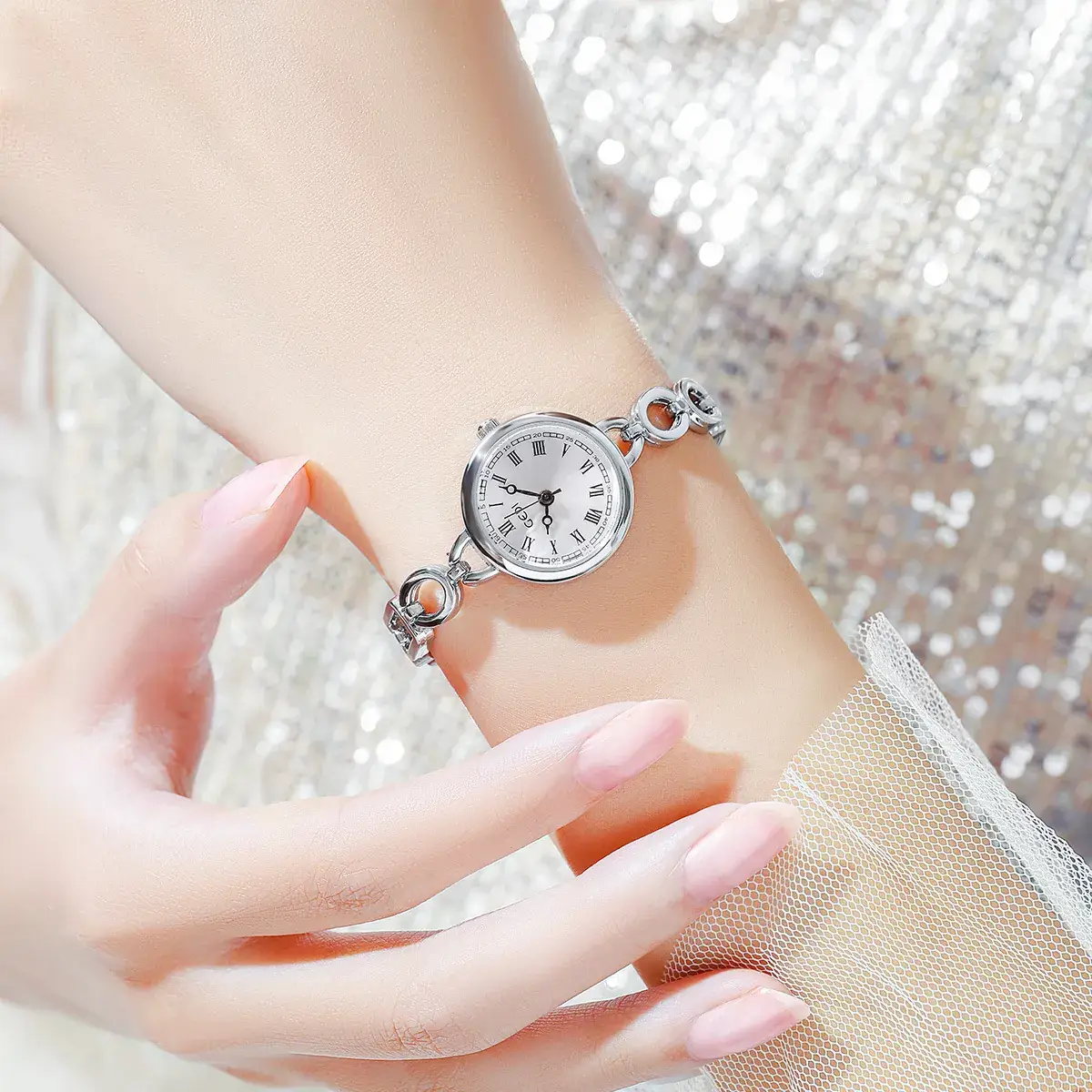 Gold Rose Gold Women's Bracelet Watch with Roman Numbers - Image 4