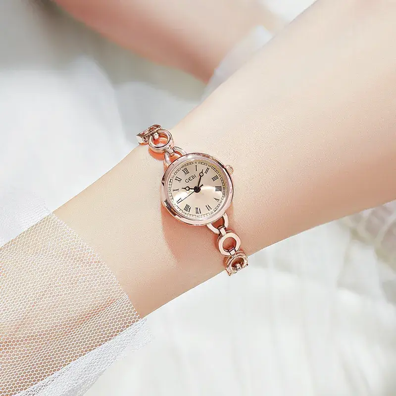 Gold Rose Gold Women's Bracelet Watch with Roman Numbers - Image 5