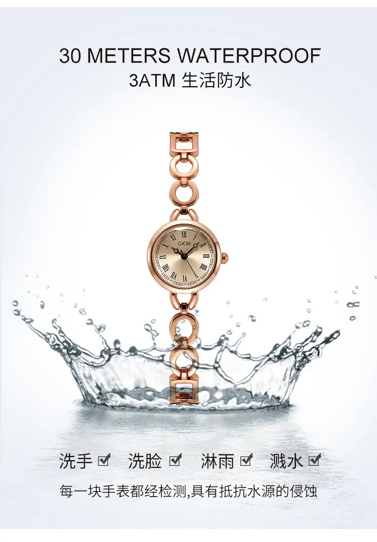 Gold Rose Gold Women's Bracelet Watch with Roman Numbers — feature 10
