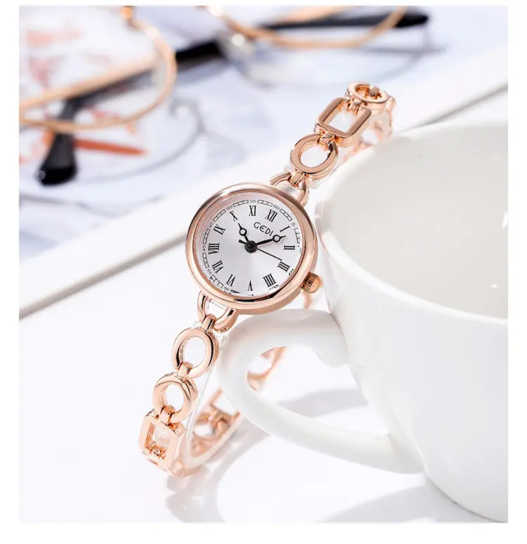 Gold Rose Gold Women's Bracelet Watch with Roman Numbers — feature 3