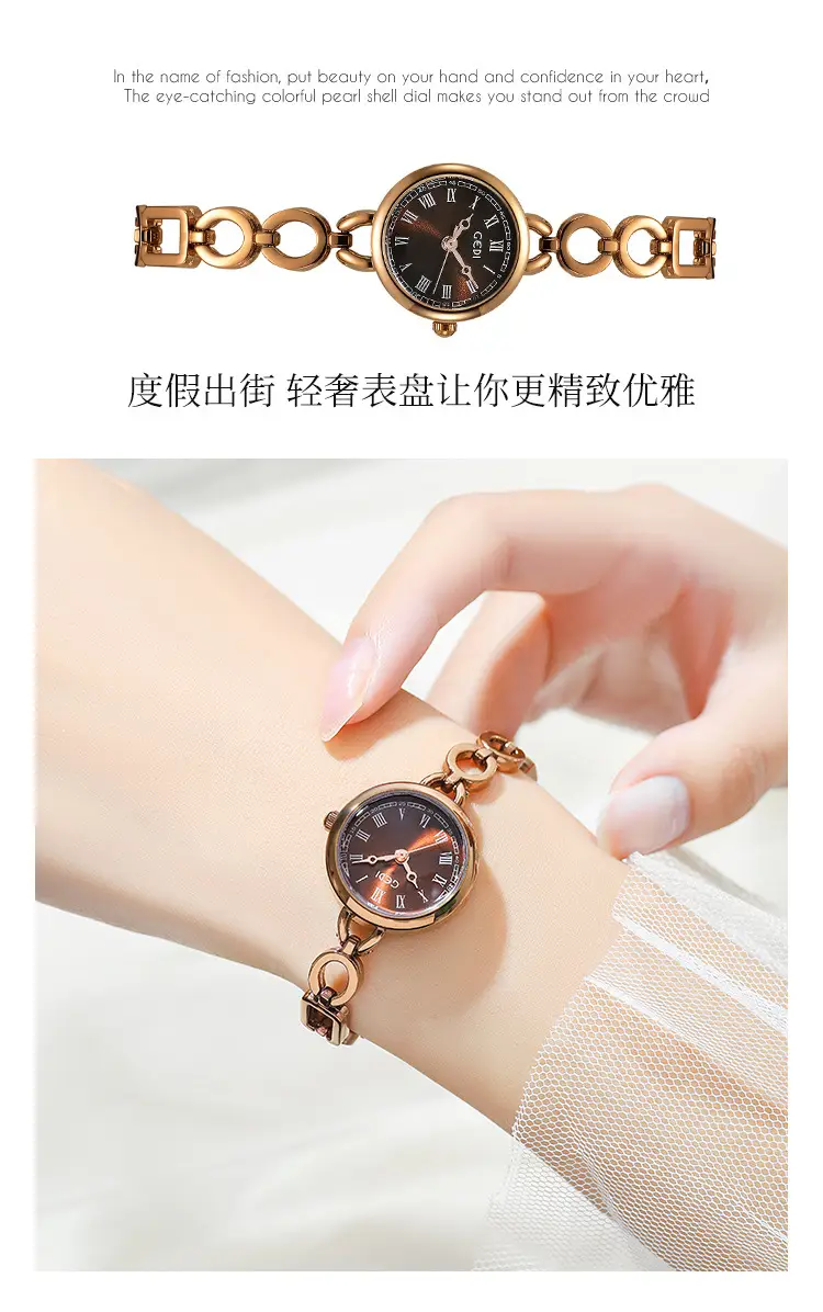 Gold Rose Gold Women's Bracelet Watch with Roman Numbers — feature 5