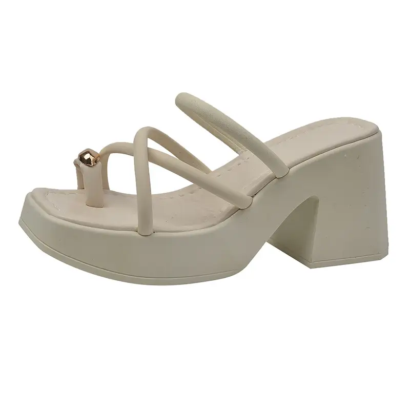 Women's White Thick Heel Sandals Summer