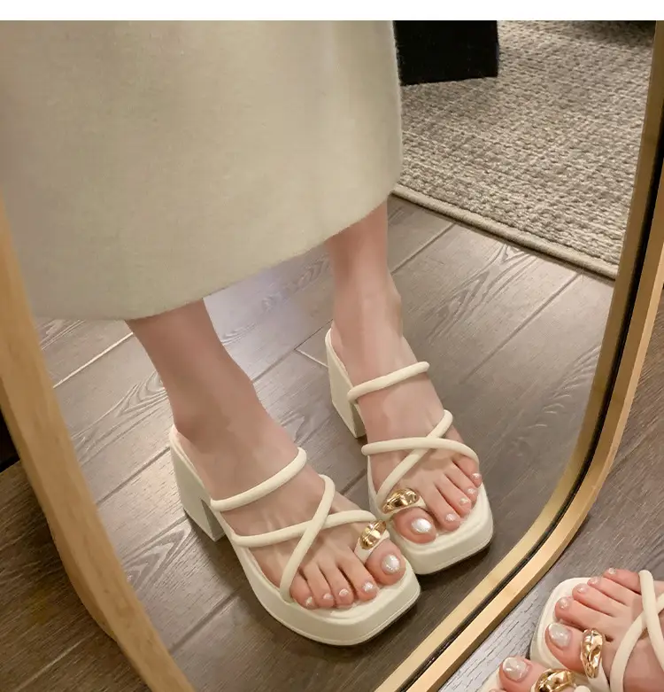 Women's White Thick Heel Sandals Summer — feature 15