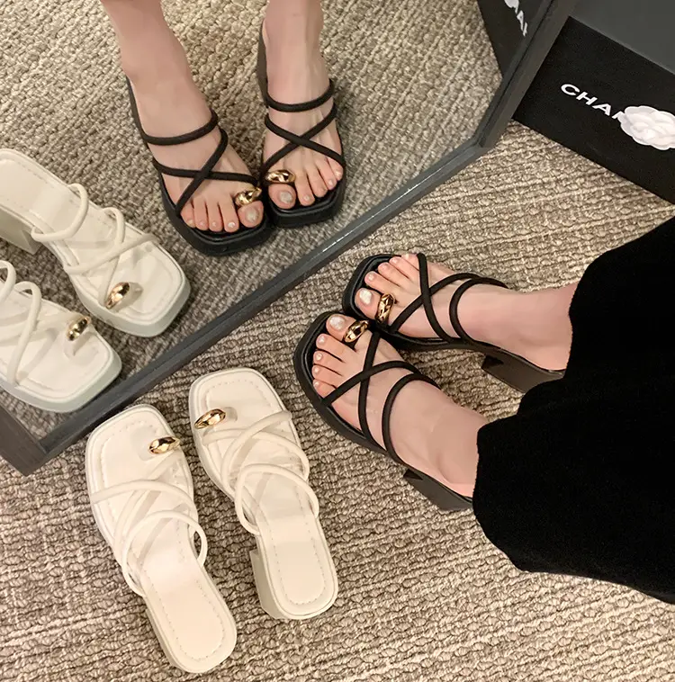 Women's White Thick Heel Sandals Summer — feature 7