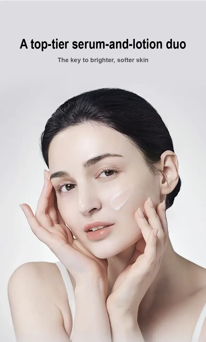 Woman applying a small amount of cream to her cheek.