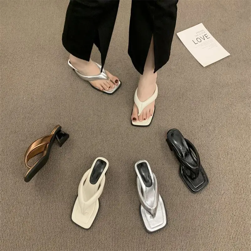 2025 Women's Black Heel Sandals Large White - Image 3