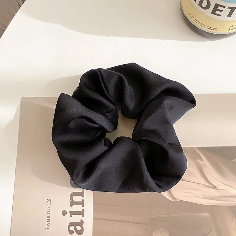 Black Satin Hair Scrunchie for Women - Image 4