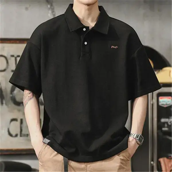 Men Black Polo Shirt Short Sleeve Casual Summer - Image 4