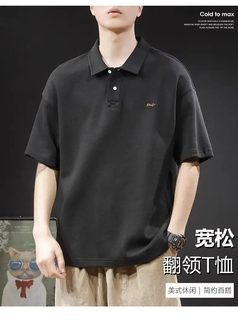 Men Black Polo Shirt Short Sleeve Casual Summer — feature 1