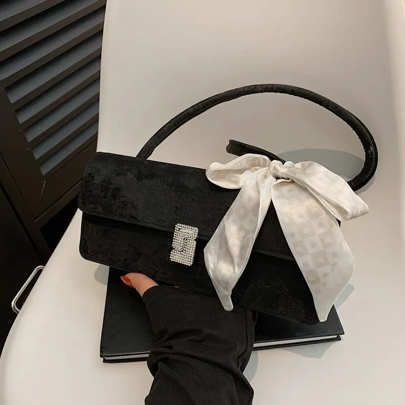 Black French Style Shoulder Bag with Bow — feature 11