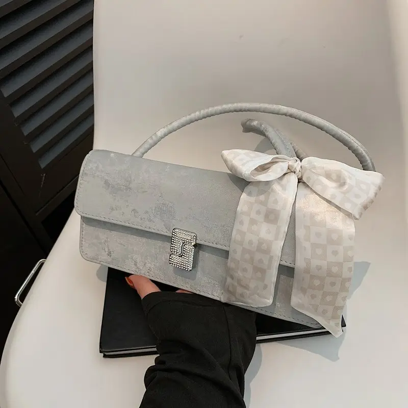 Black French Style Shoulder Bag with Bow — feature 13