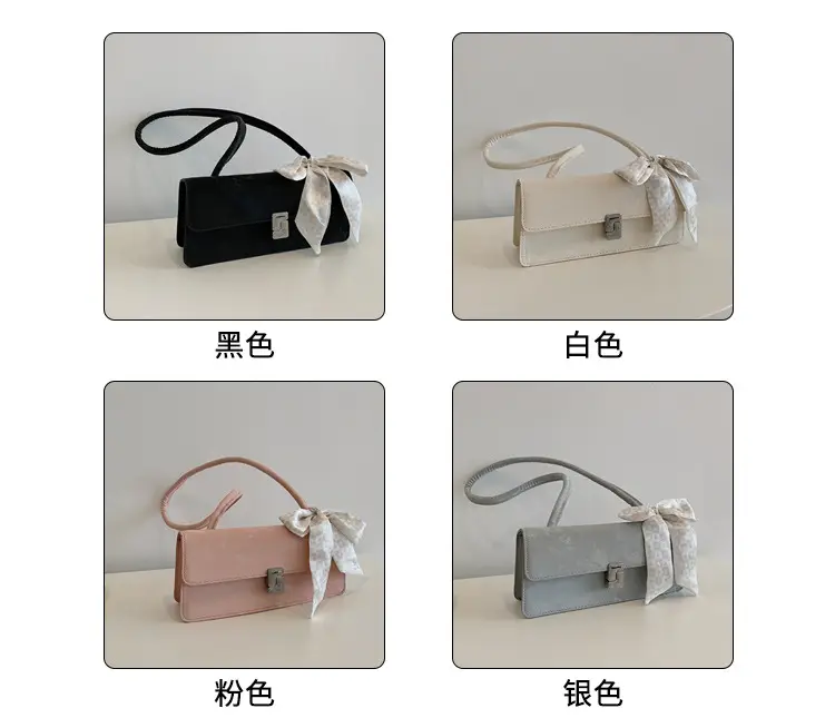Black French Style Shoulder Bag with Bow — feature 2