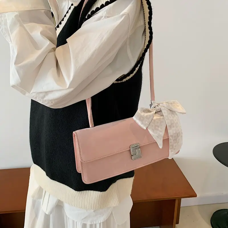 Black French Style Shoulder Bag with Bow — feature 24