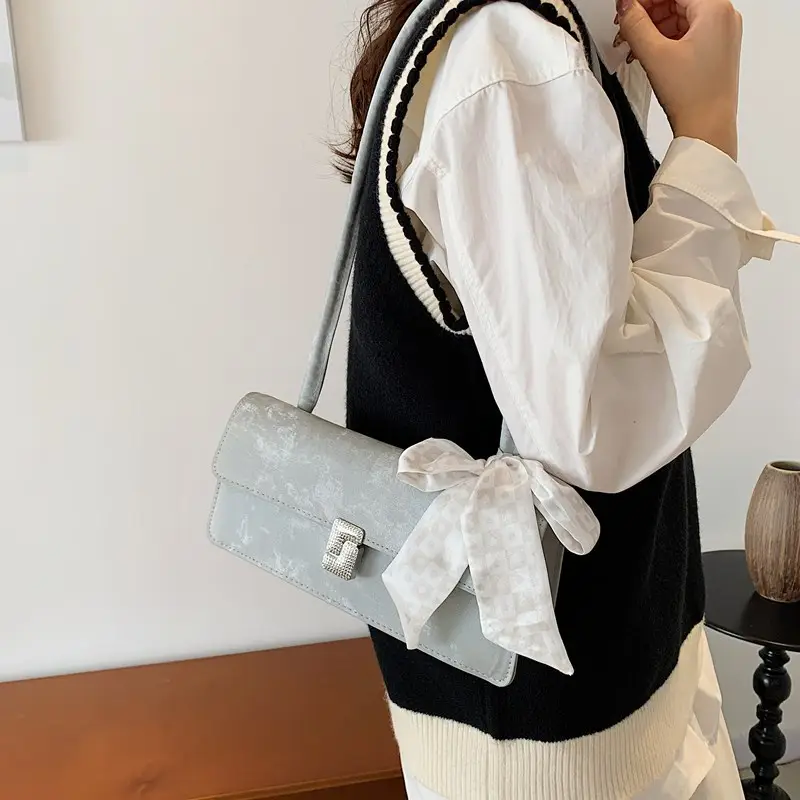 Black French Style Shoulder Bag with Bow — feature 26