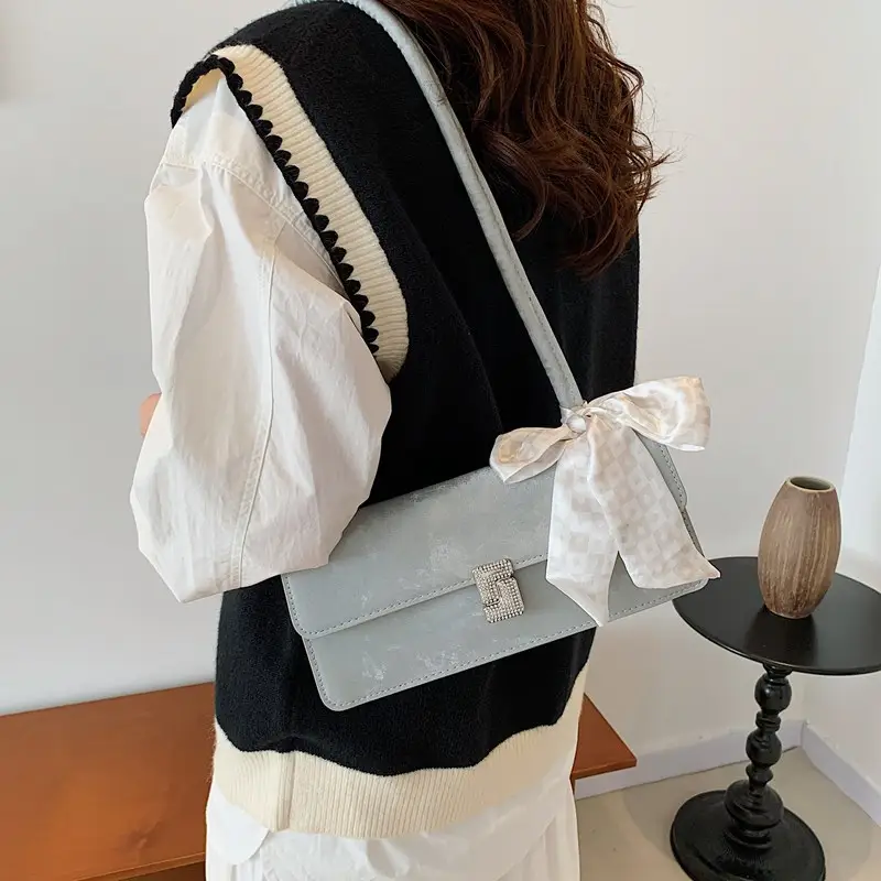 Black French Style Shoulder Bag with Bow — feature 30