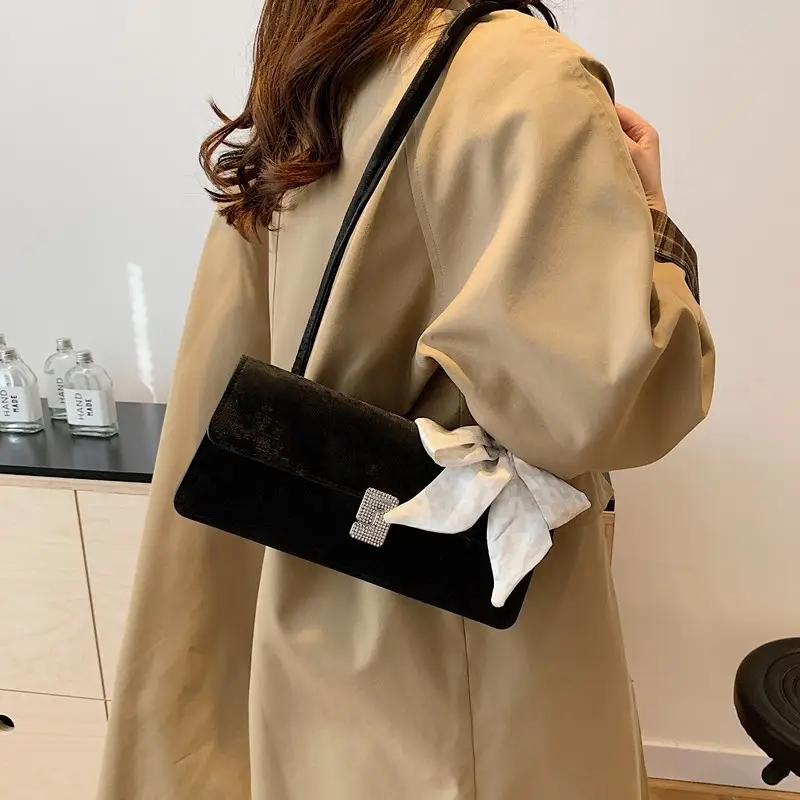 Black French Style Shoulder Bag with Bow — feature 32