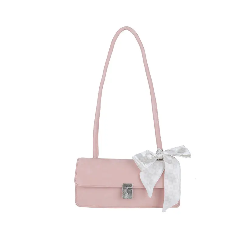Black French Style Shoulder Bag with Bow - Image 3