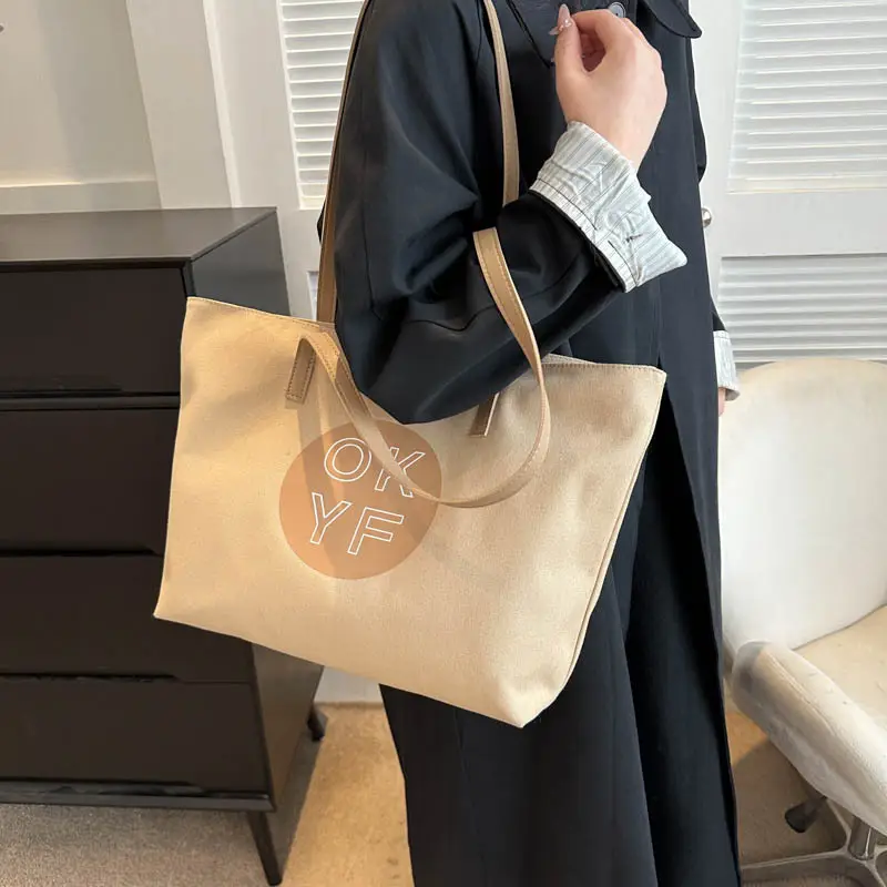 Canvas Shoulder Bag Women Large Capacity Beige 2025 - Image 6