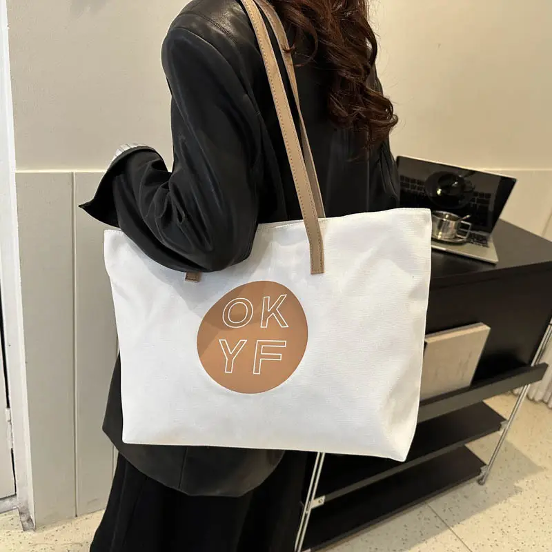 Canvas Shoulder Bag Women Large Capacity Beige 2025 - Image 7