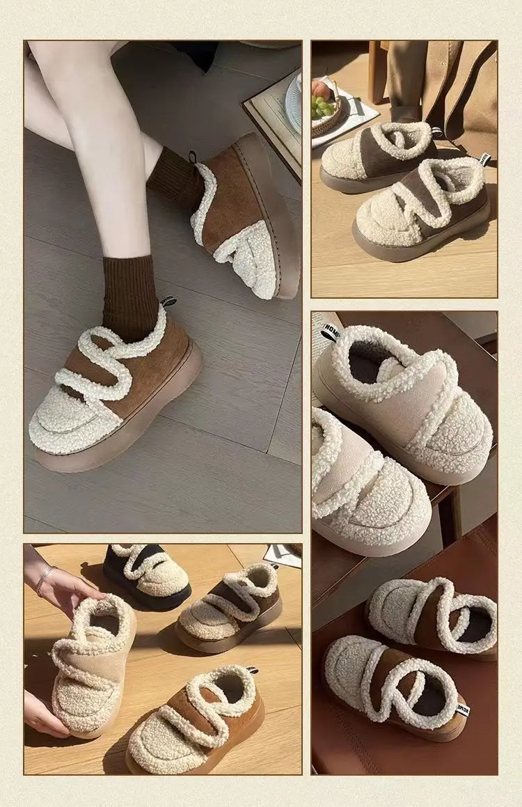 fleece-lined Warm Bread Shoes Women's 2023 Winter New Lamb Wool Casual All-match Retro Velcro Snow Cotton — feature 2
