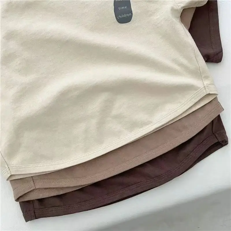 2024 Summer Cotton Boys Girls T-Shirt Beige Letter Print — feature 3
