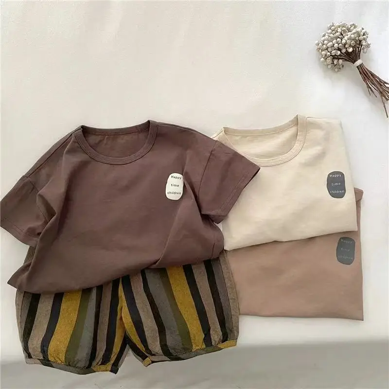 2024 Summer Cotton Boys Girls T-Shirt Beige Letter Print — feature 4