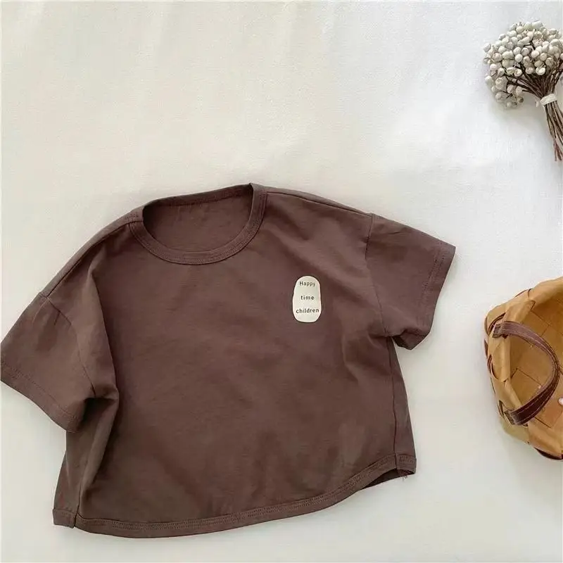 2024 Summer Cotton Boys Girls T-Shirt Beige Letter Print — feature 7