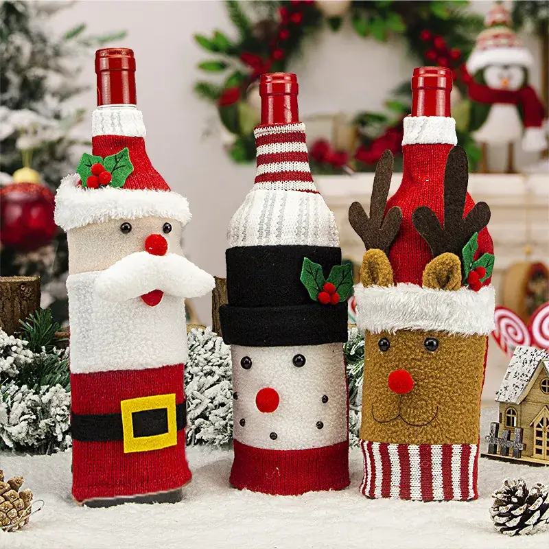 Cross Border Knitted Wine Bottle Christmas Decor Set