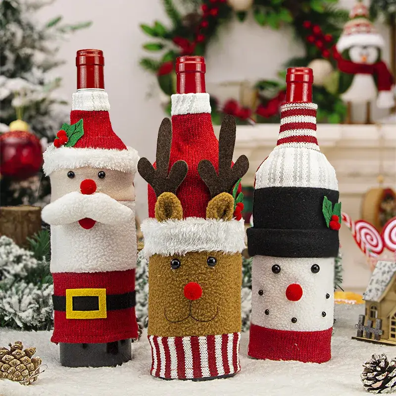 Cross Border Knitted Wine Bottle Christmas Decor Set