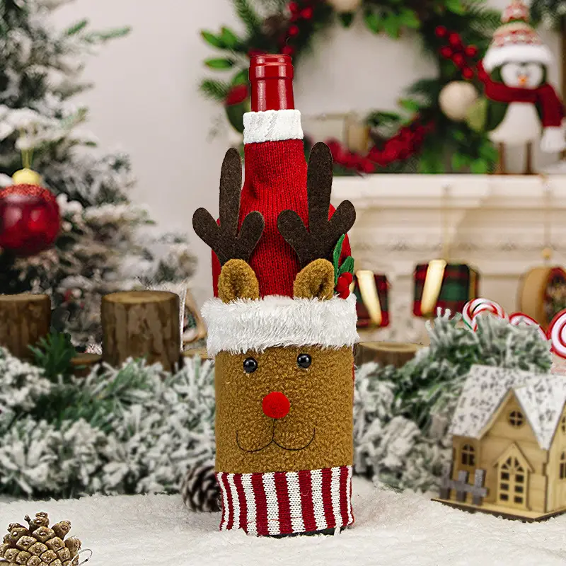 Cross Border Knitted Wine Bottle Christmas Decor Set