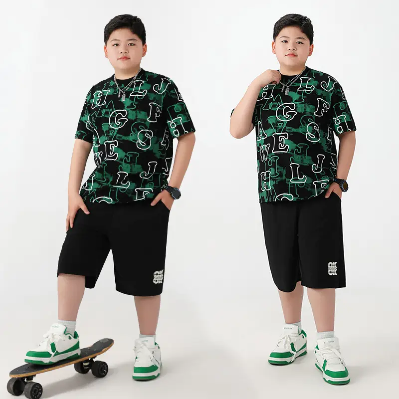 Fat Boys Green Printed T-Shirt Shorts Set Plus Size - Image 3