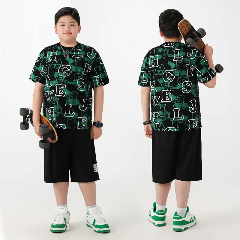Fat Boys Green Printed T-Shirt Shorts Set Plus Size - Image 4