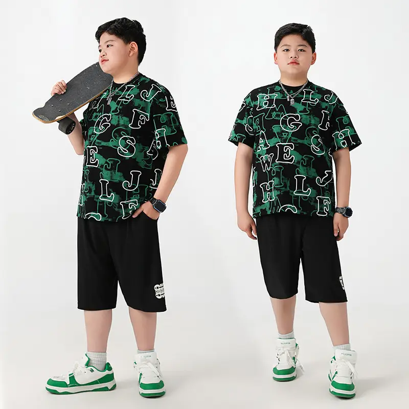 Fat Boys Green Printed T-Shirt Shorts Set Plus Size - Image 5