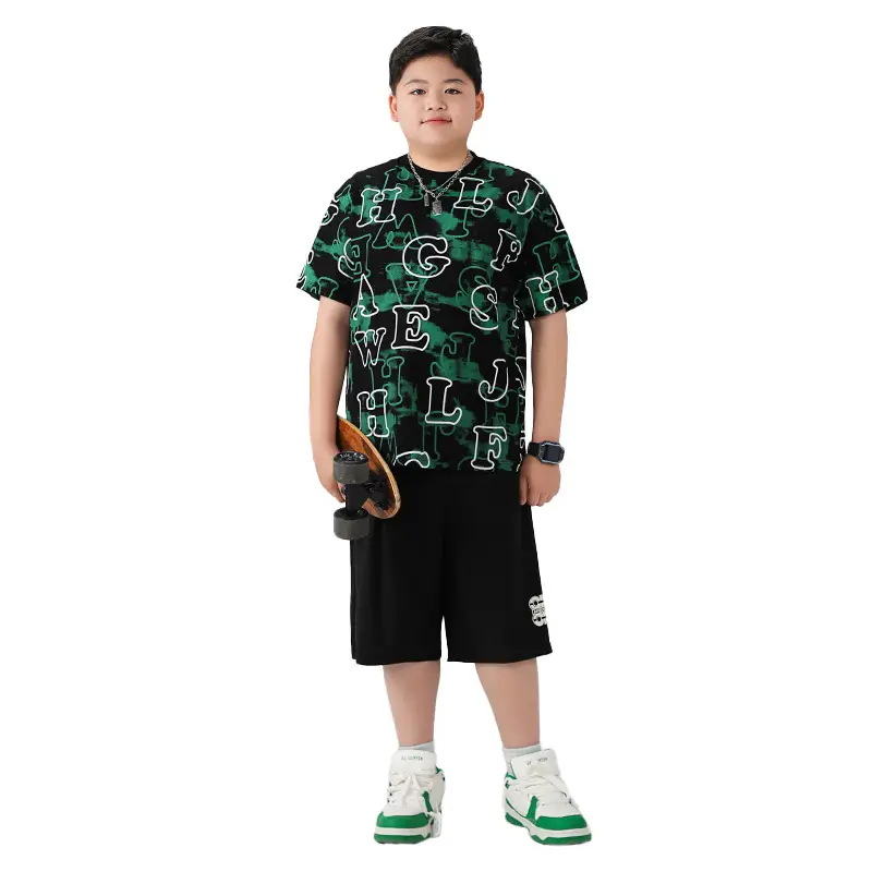 Fat Boys Green Printed T-Shirt Shorts Set Plus Size - Image 6