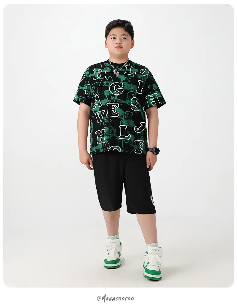 Fat Boys Green Printed T-Shirt Shorts Set Plus Size — feature 10