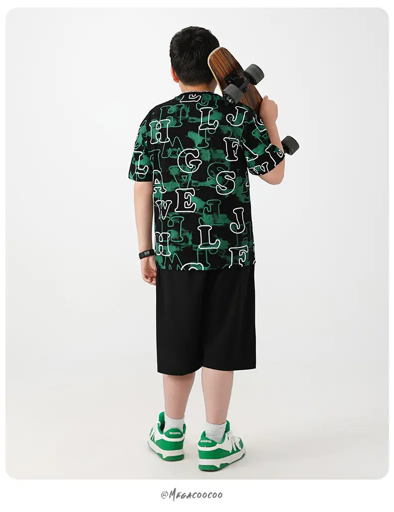 Fat Boys Green Printed T-Shirt Shorts Set Plus Size — feature 11