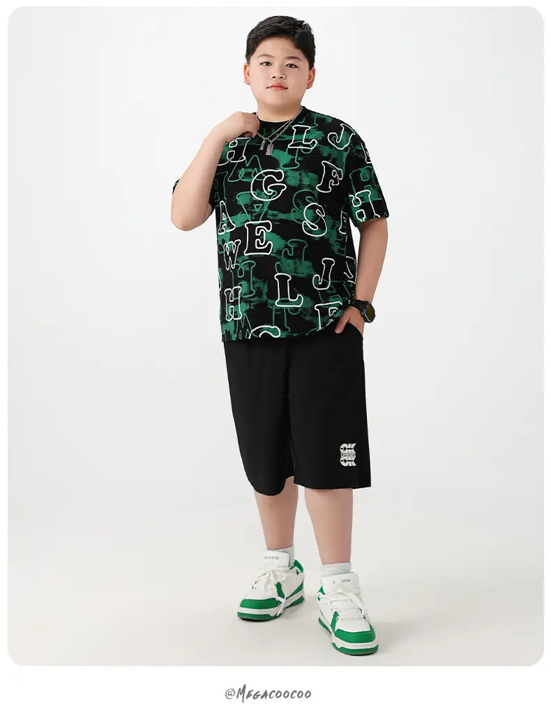 Fat Boys Green Printed T-Shirt Shorts Set Plus Size — feature 12