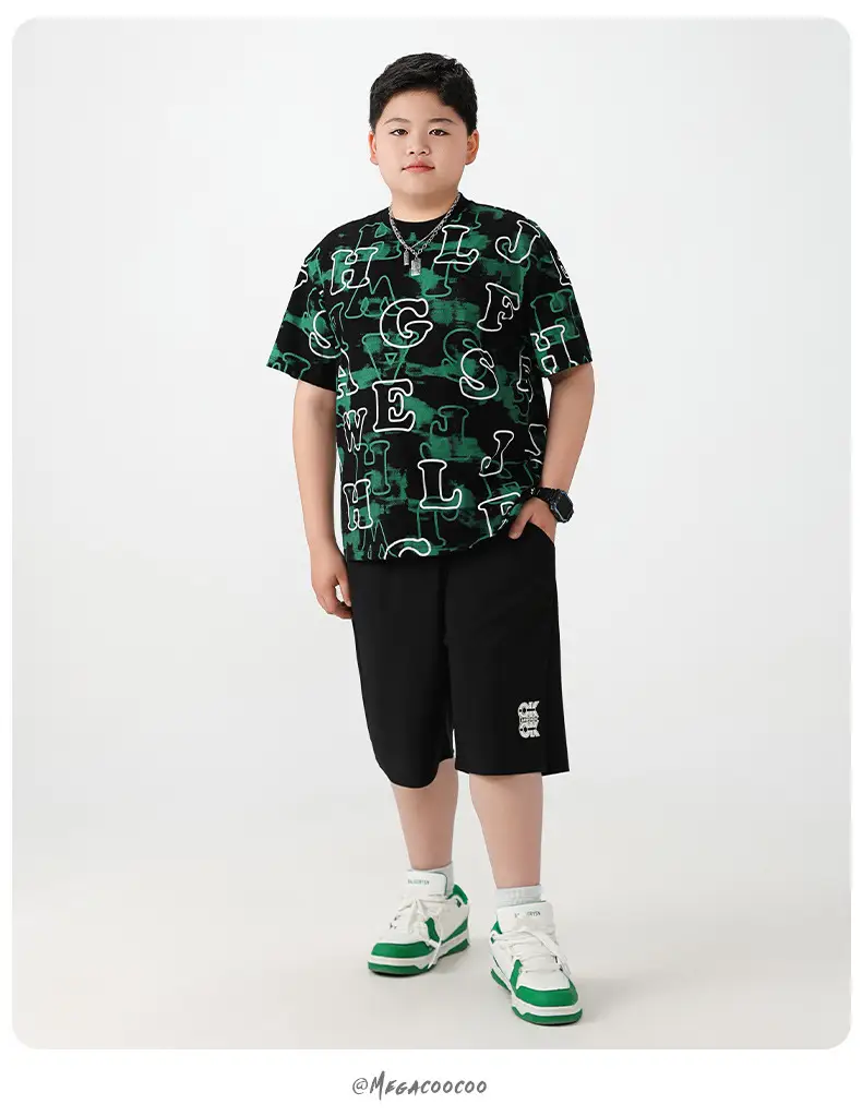 Fat Boys Green Printed T-Shirt Shorts Set Plus Size — feature 13