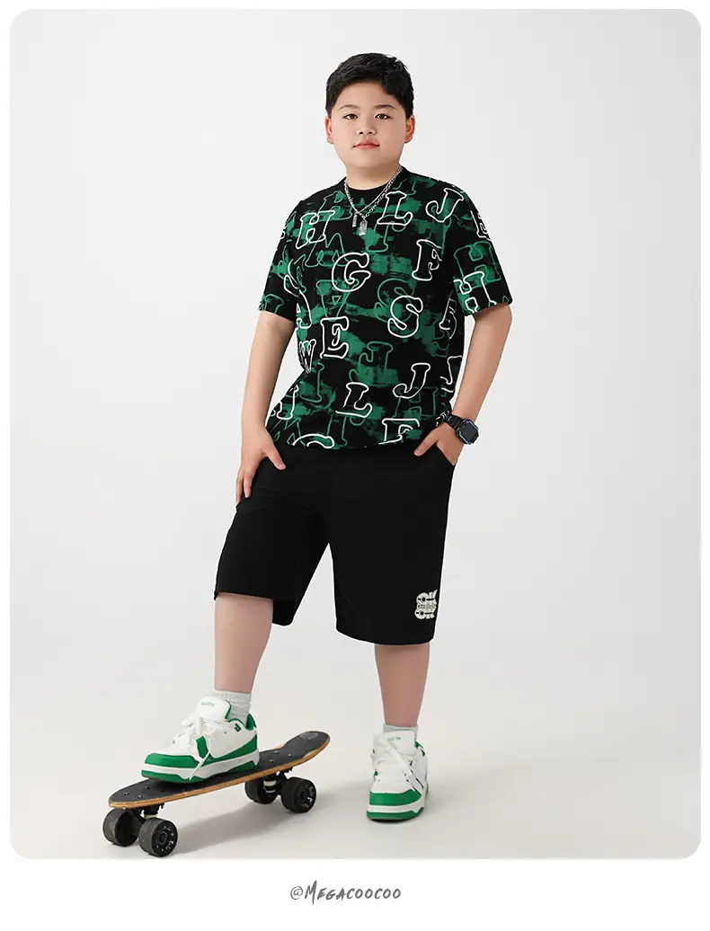 Fat Boys Green Printed T-Shirt Shorts Set Plus Size — feature 15