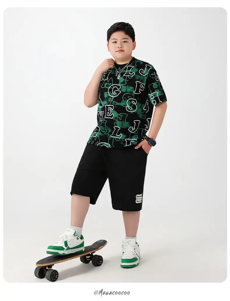 Fat Boys Green Printed T-Shirt Shorts Set Plus Size — feature 16