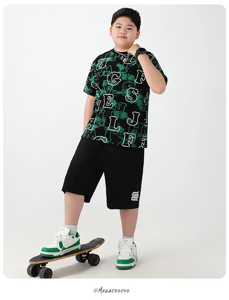 Fat Boys Green Printed T-Shirt Shorts Set Plus Size — feature 17