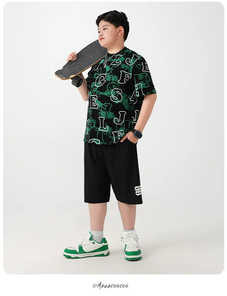 Fat Boys Green Printed T-Shirt Shorts Set Plus Size — feature 18
