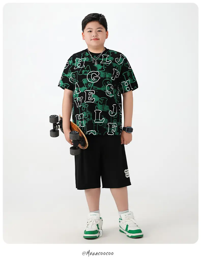 Fat Boys Green Printed T-Shirt Shorts Set Plus Size — feature 19